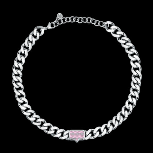 COLLANA BIG CHAIN EYELIGHT TAG WHITE PINK CRYSTALS PAVÉ J19AUW15
